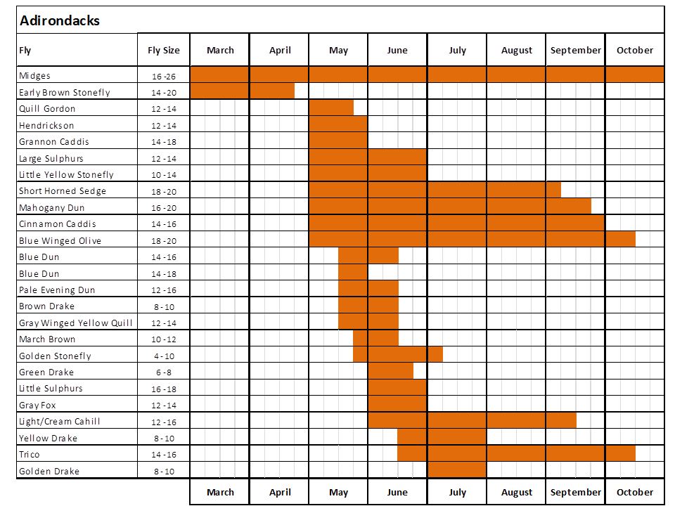 Adirondacks Hatch Chart for Fly Fishing